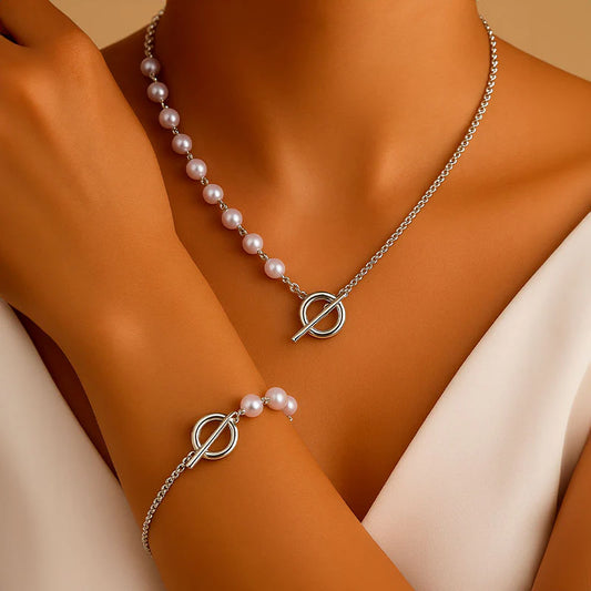 Collar y Pulsera Indira-Plateado